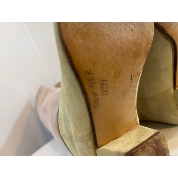 VTG Maud Frizon 70’s or 80’s Suede Boots 1.5” Heel Beige Green French Designer - Picture 10 of 16